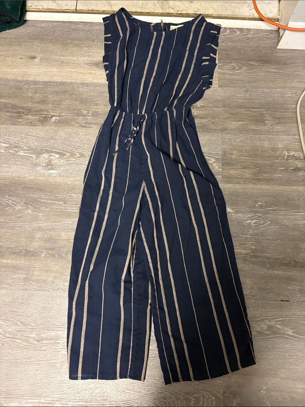 Universal Thread Navy with Cream Vertical-Striped Sleeveless Jumpsuit